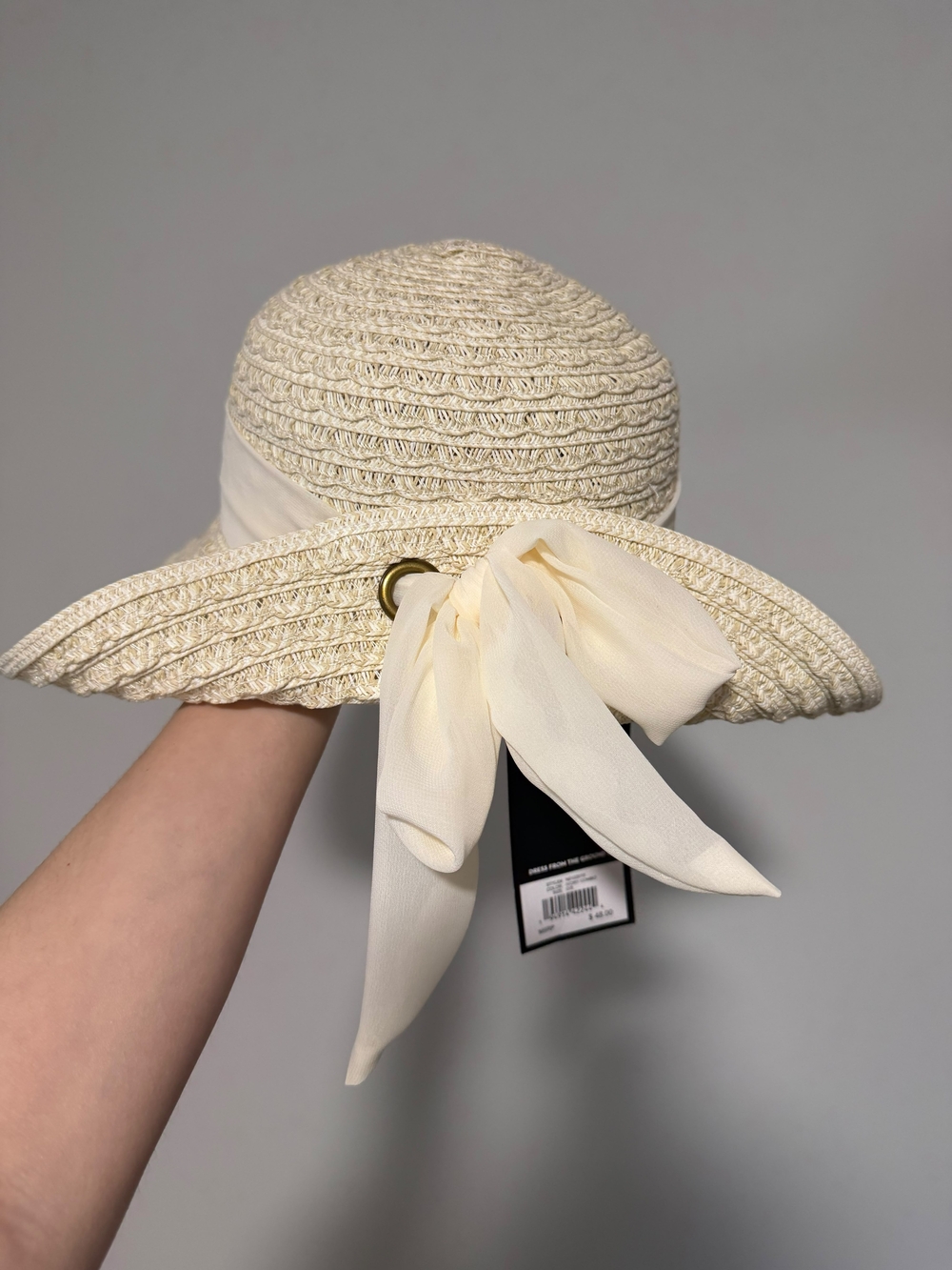 Nine West Cream Straw Sun Hat with Bow Detail